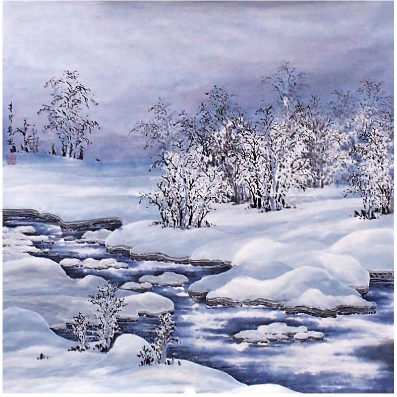 吴梦迪冰雪画之一百五十五《清韵》(68cm x68cm) 国画作品 嘉鸿艺术网